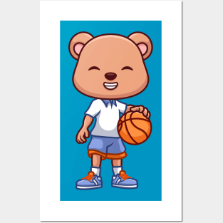 Basketball Bear Cute Cartoon Posters and Art